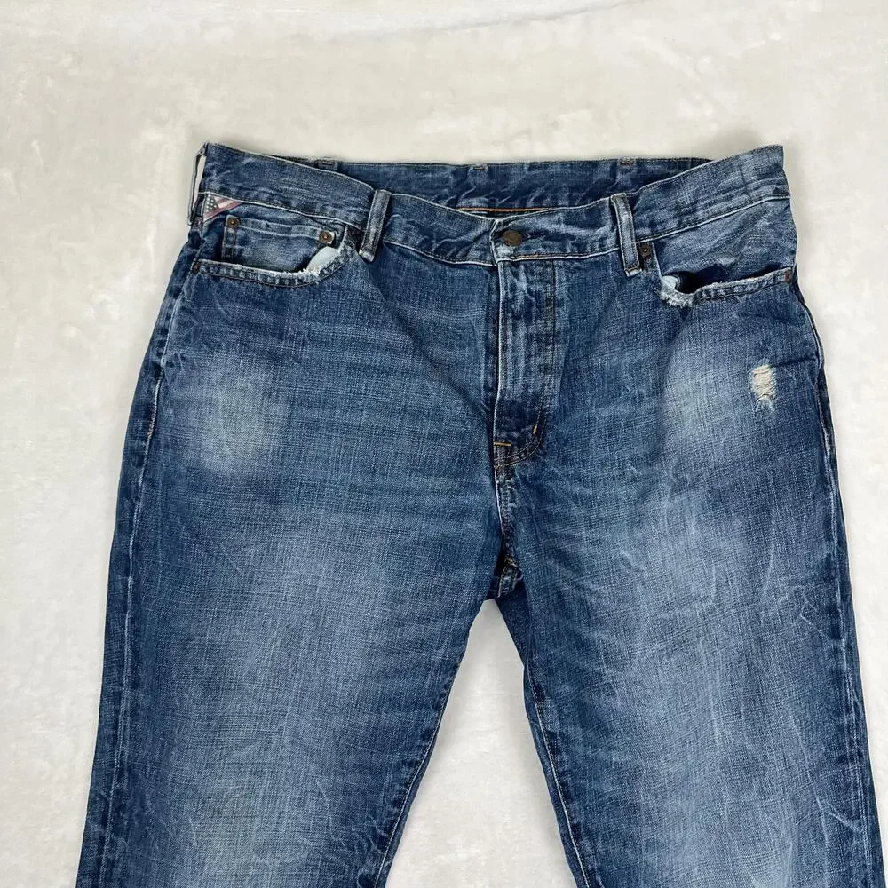 Denim & Supply Ralph Lauren Slouch Jeans Mens 38x32 Blue Distressed Straight